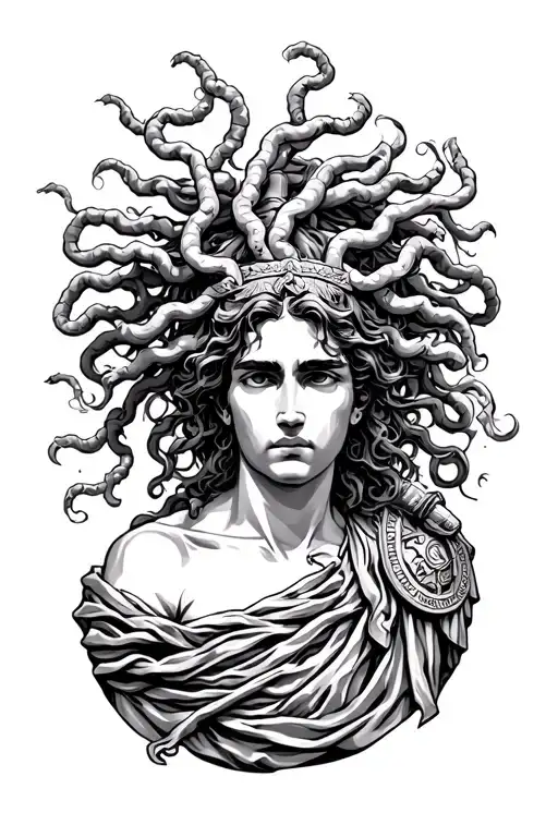 medusa and greek spartan and greek building tattoo design idea