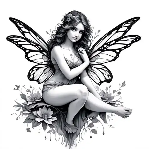 Sitting Fairy tattoo design idea