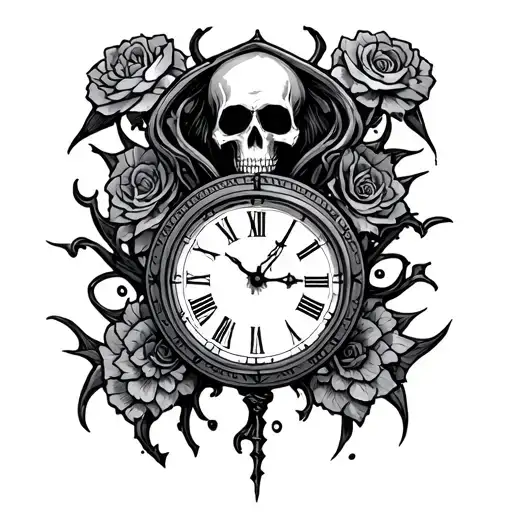 "Memento Mori " reaper and clock tattoo design idea