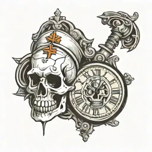 skull and nurse clock   tattoo design idea
