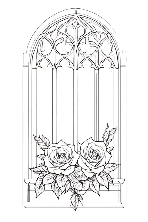 gothic window and roses wrapped tattoo design idea