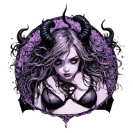 Sexy Pale Girl, Petite, Big Boobs, Wide Hips, G-string. Messy Hair, Demonic Horns, Sexual.... Tattoo tattoo design idea