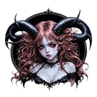 Sexy Pale Girl, Petite, Big Boobs, Wide Hips, G-string. Messy Hair, Demonic Horns, Sexual.... Tattoo tattoo design idea