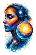 first names Scarlett and Haylie integrated into an allegory of the family and the universe tattoo design idea