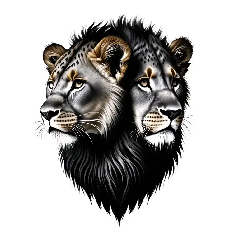 2 Lion Cubs heads looking tattoo design idea