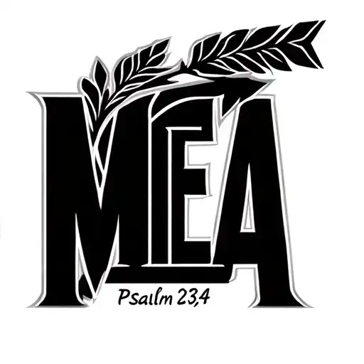 The name "MEA" with a cool design maybe add a arrow or something be creative and "Psalm 23:4" written below it tattoo design idea