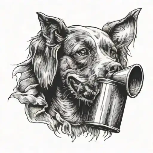 dog with watering can in its mouth tattoo design idea