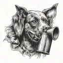 dog with watering can in its mouth tattoo design idea