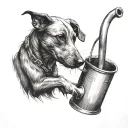 dog with watering can in its mouth tattoo design idea