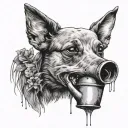 dog with watering can in its mouth tattoo design idea