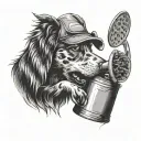 dog with watering can in its mouth tattoo design idea