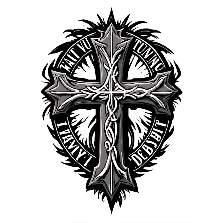 "Fiat voluntas tua" "Thy will be done" Jerusalem 4 crosses tattoo design idea