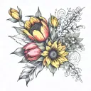 Tulip and Sunflower bouquet with Aries and Virgo constellation tattoo design idea