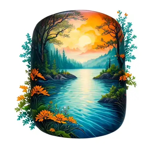 Bracelet shaped tattoo with nature tattoo design idea