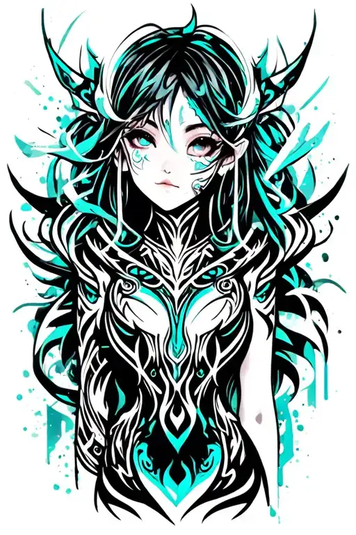 cyber tribal patterns tattoo design idea