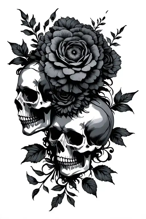Persephone skulls flowers tattoo design idea