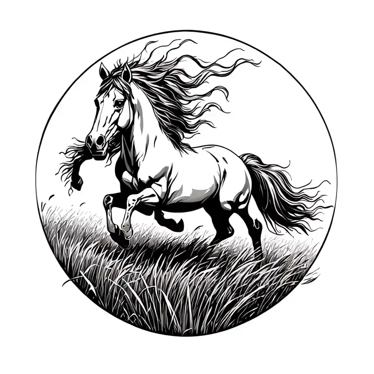 stallion galloping across a field tattoo design idea