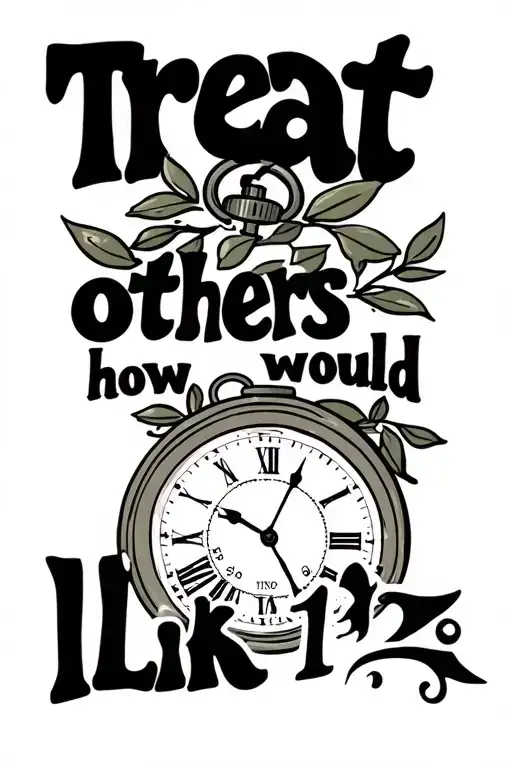 "Treat others how you would lik" pocket watch with time at 11:13.  other side of pocket watch should have waves with with a jet and olive branch around. tattoo design idea