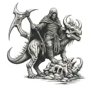 grim reaper holding a scythe riding a triceratops tattoo design idea