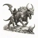 grim reaper holding a scythe riding a triceratops tattoo design idea