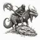 grim reaper holding a scythe riding a triceratops tattoo design idea