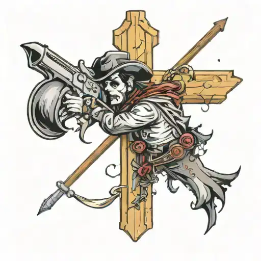 Cowboy Cross and battlefield cross incorporated tattoo design idea