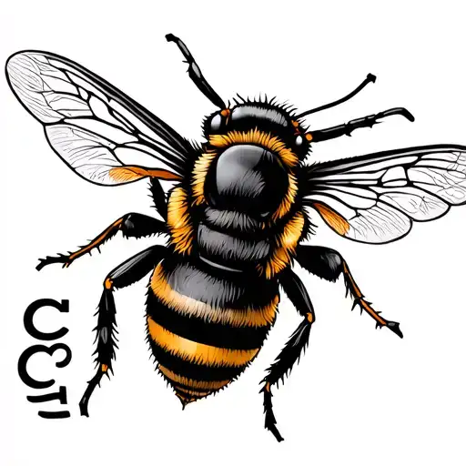 fine line bee with the word kind and initals CC tattoo design idea