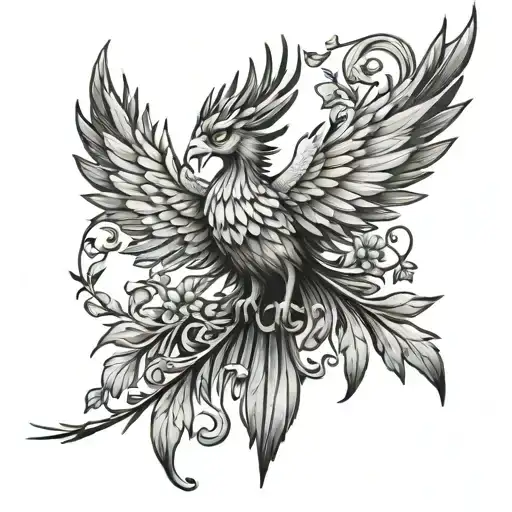 realistic phoenix with wreath of laurel leaves  tattoo design idea