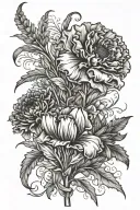 marigold with stem,gladiolus with stem, aster flower with stem, honeysuckle with stem, poppy flower with stem tattoo design idea