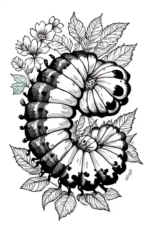 garden scene featuring caterpillar crawling tattoo design idea