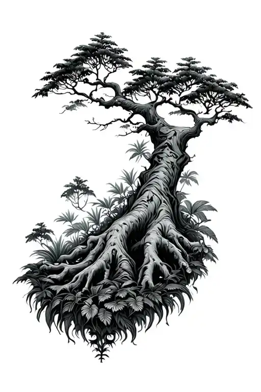 Tree of life jungle background tattoo design idea