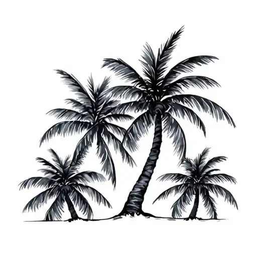 Size: 20 cm in height, for placement on caviar legs. Style: watercolor, black and white. Elements: Three palm trees: depicted tattoo design idea