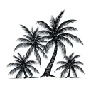 Size: 20 cm in height, for placement on caviar legs. Style: watercolor, black and white. Elements: Three palm trees: depicted tattoo design idea