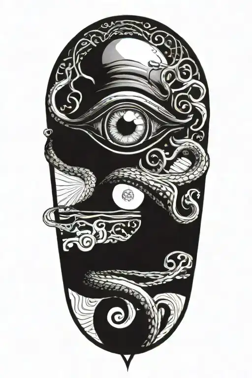 Illuminati eye, cthulu, tentacles wrapping tattoo design idea