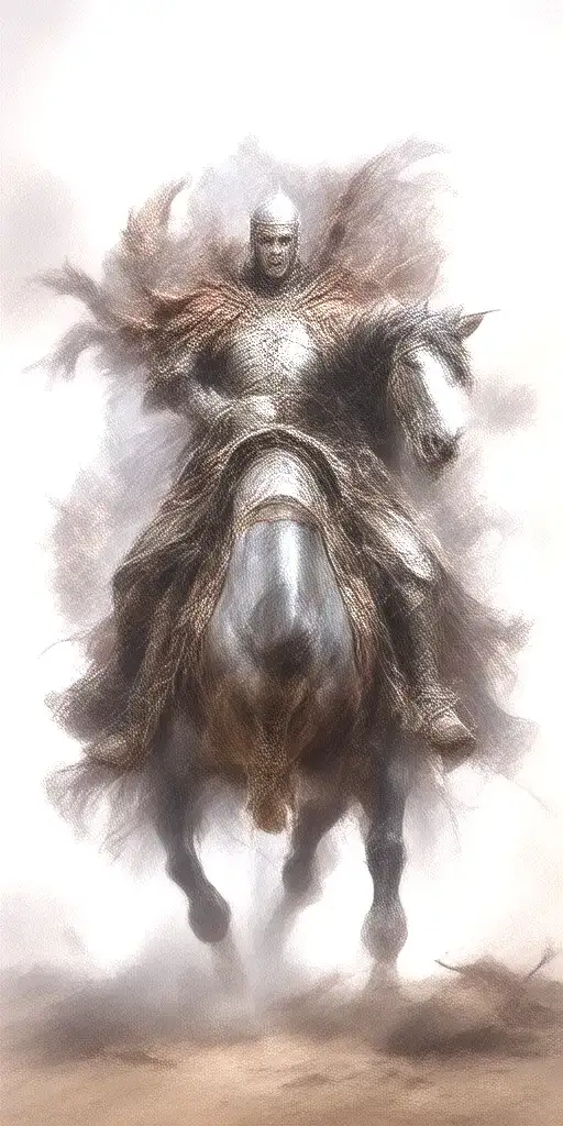 knight riding a horse with demons chasing tattoo design idea