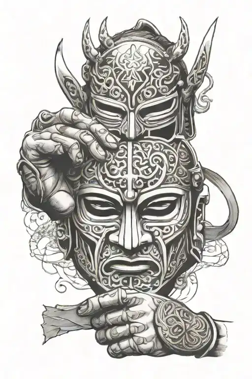 Samurai mask boxing gloves Map of Tehran Deathly Hallows tattoo design idea