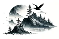 mountain trees ocean birds tattoo design idea