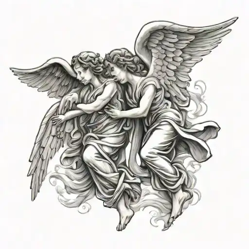 2 angels flying tattoo design idea