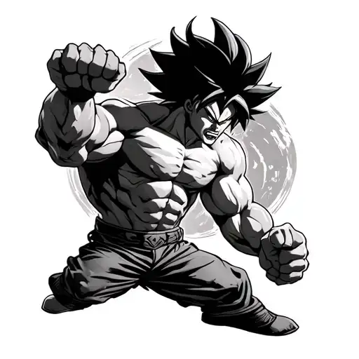 broly fighting 80s vibe tattoo design idea