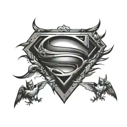 superman and batman logo together with birds tattoo design idea
