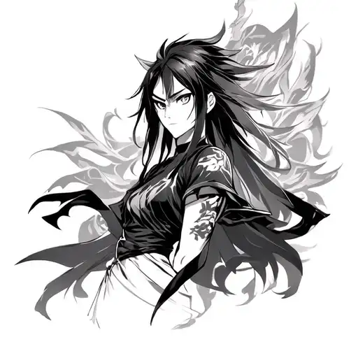 Create a anime for arm black and white sleeve with My hero academia - bakugoDemon slayer - nezuko in her awakening form tattoo design idea