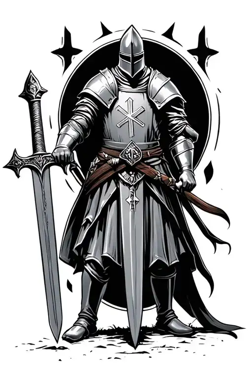 knights Templar knight with a sword tattoo design idea