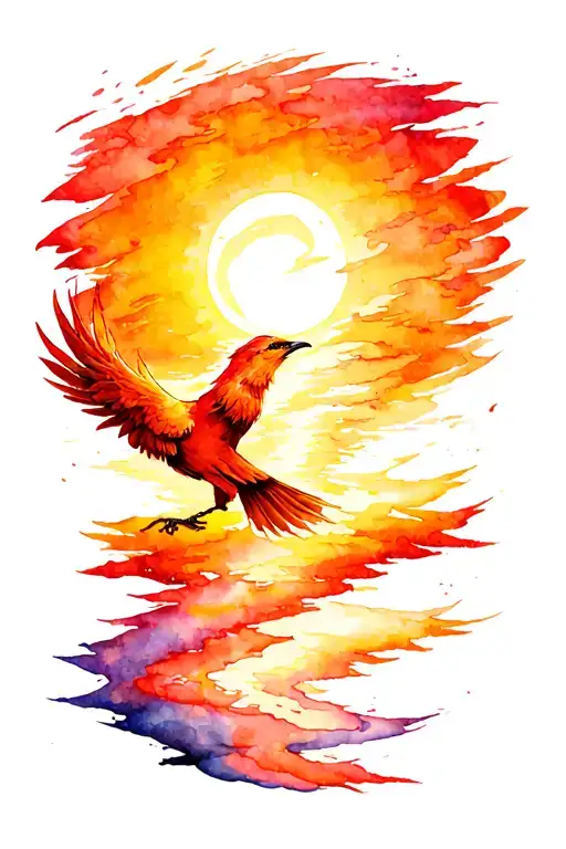 tornado sun  with a Pheonix bird in a line tattoo design idea