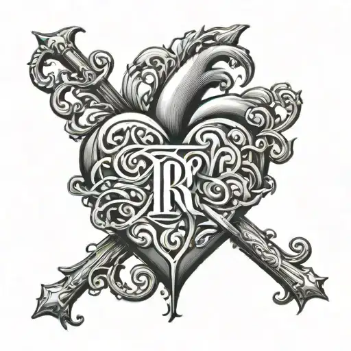 heart with initials tattoo design idea
