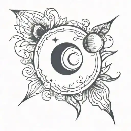Tattoo with my little sister , minimalistic, mixed with a sun and a moon, the design should countain letter L and S tattoo design idea