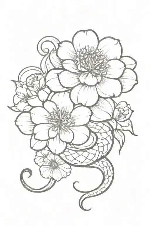 anaconda with chrysanthemum flower tattoo design idea
