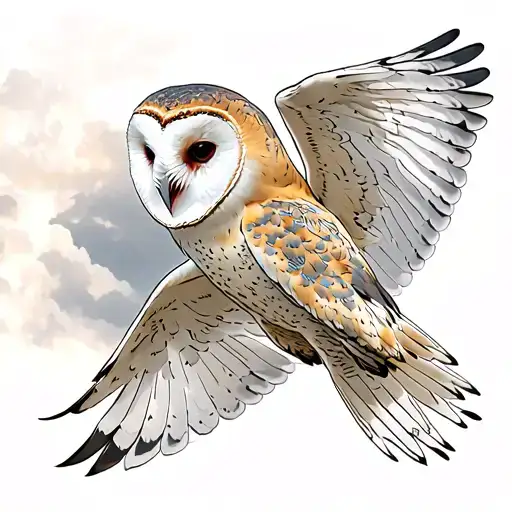 barn owl flying through cloudy sky tattoo design idea