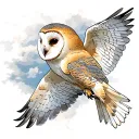 barn owl flying through cloudy sky tattoo design idea