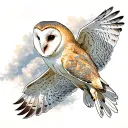barn owl flying through cloudy sky tattoo design idea
