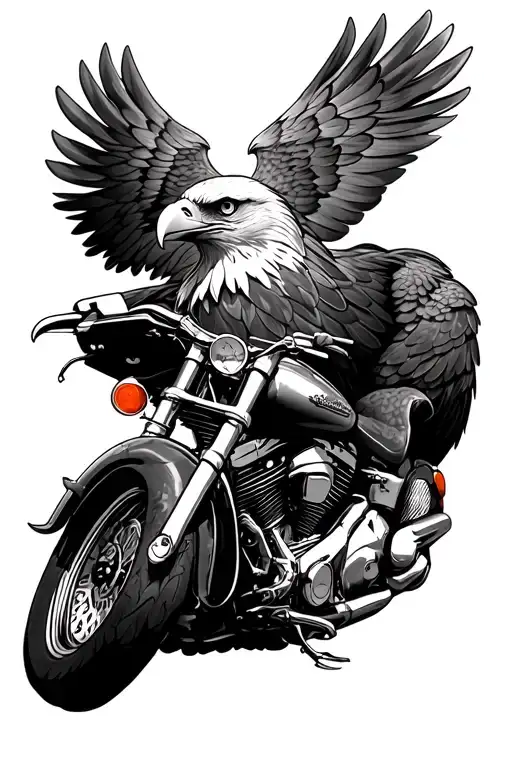 bald eagle with Harley Davidson motorcycle tattoo design idea